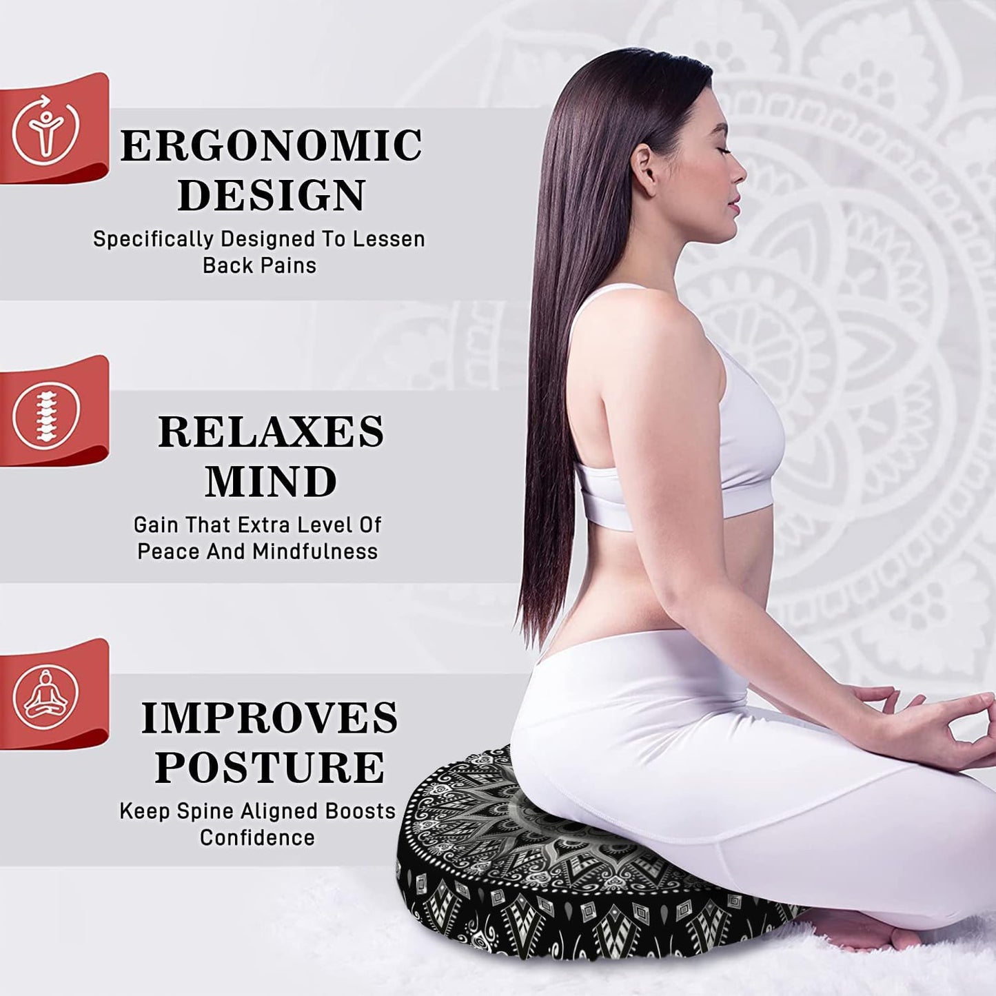 Mandala Meditation Cushion, Boho Meditation Mat, Meditation Pillows for Sitting on Floor, Cushions for Sitting in Home and Outdoor, Square Floor Pillow Cushion Seating for Yoga Accessories 22'' X 22''