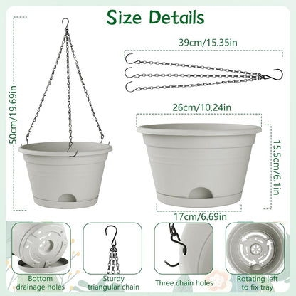Nooulap 4 Pack Hanging Planters, 10 Inch Hanging Plant Pot with Hanger Chain & Drainage Trays, Hanging Baskets for Plants Outdoor Indoor, Flowers Pots for Home, Garden, Porch Decor (Black)