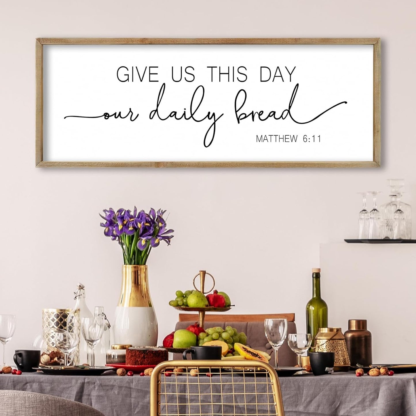 FZMHASLWW Gather Sign Wall Decor 32"×12" Large Wooden Framed for Dining Room Simple Home Kitchen Hanging Art (Wood)