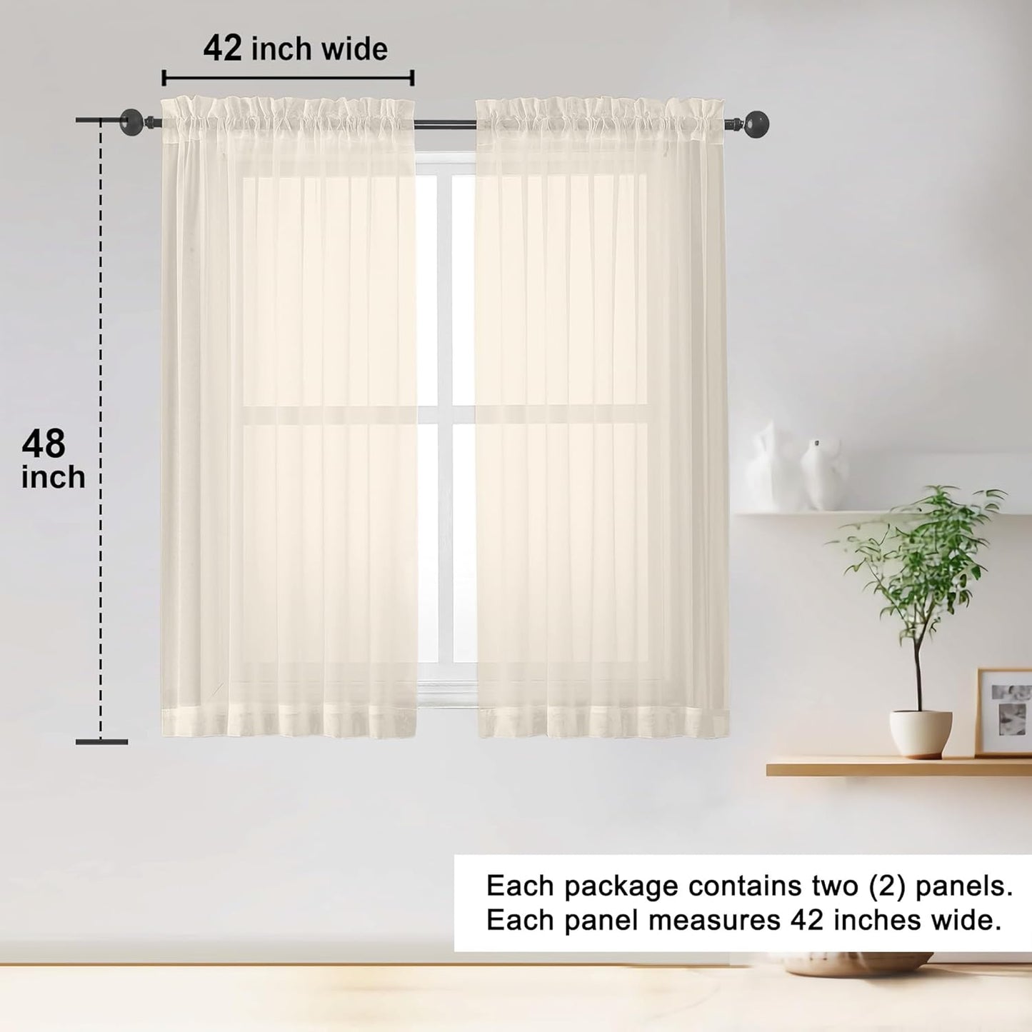 OWENIE Sheer Curtains 84 inches Long 2 Panels Set for Living Room/Bedroom, Rod Pocket Voile Sheer Panel Drapes, White, 2pcs, Each 42" W x 84" L - Colors B