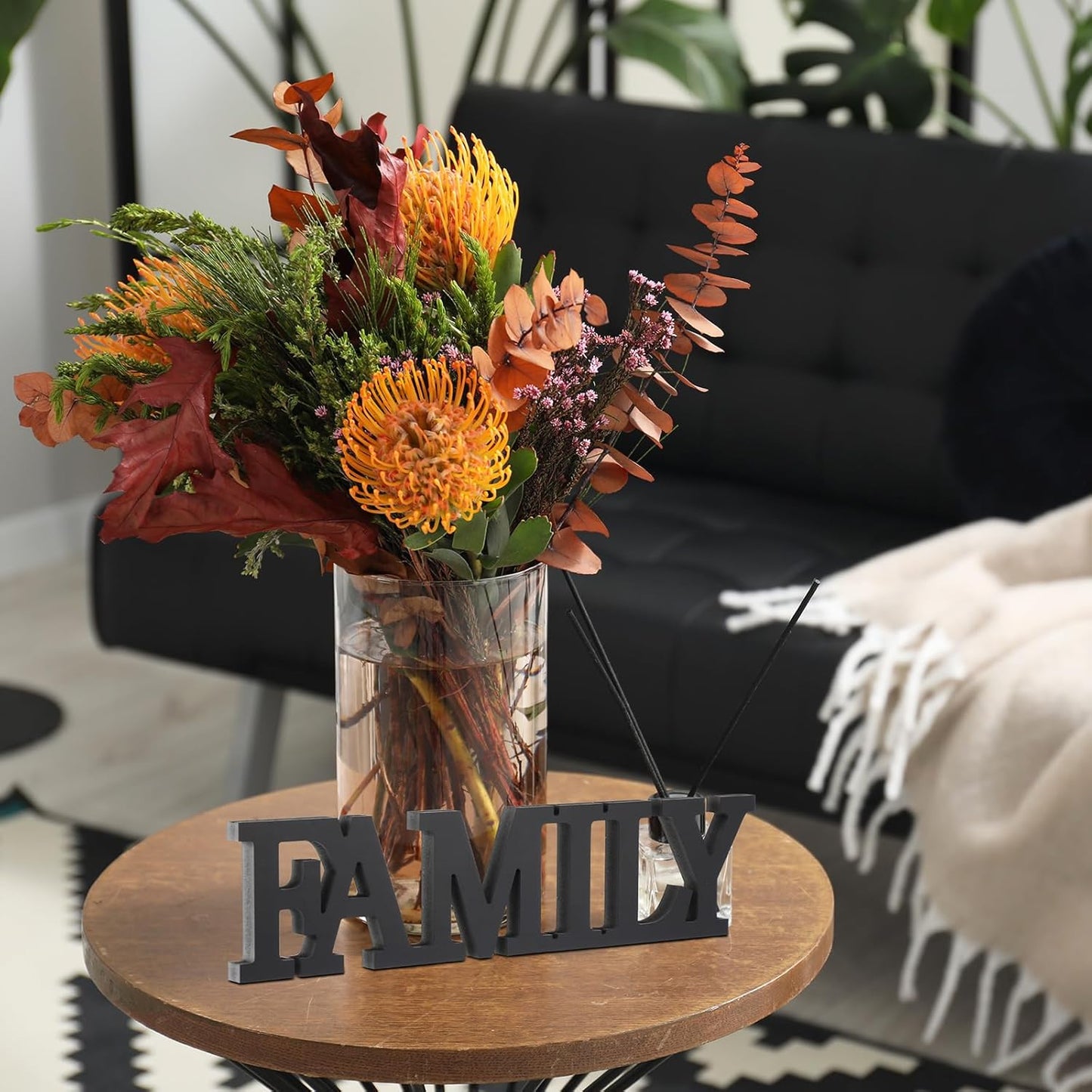 Wonderjune Wooden Home Wall Decor Sign Rustic Family Room Table Decoration Family Letter Signs for Pantry Kitchen Living Room Bedroom Shelf Mantel Fireplace Tables Centerpiece(White)