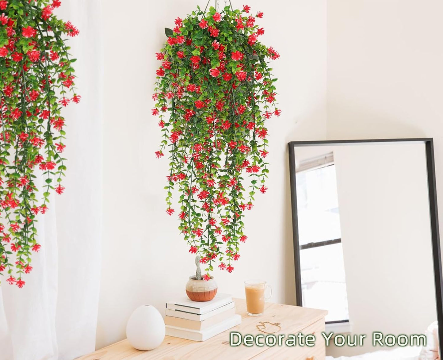 RECUTMS Artificial Hanging Plants Fake Hanging Plant Faux Eucalyptus Leaf Greenery Vine Outdoor UV Resistant Plastic Plants Home Garden Wedding Party Indoor Outdoor Decorations(White)