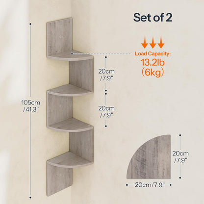 HOOBRO Corner Shelf Wall-Mounted, Set of 2 Floating Corner Shelves for Wall, 4-Tier Corner Bookshelves for Living Room, Bedroom, Bathroom, Home Office, Black BK25BJP201