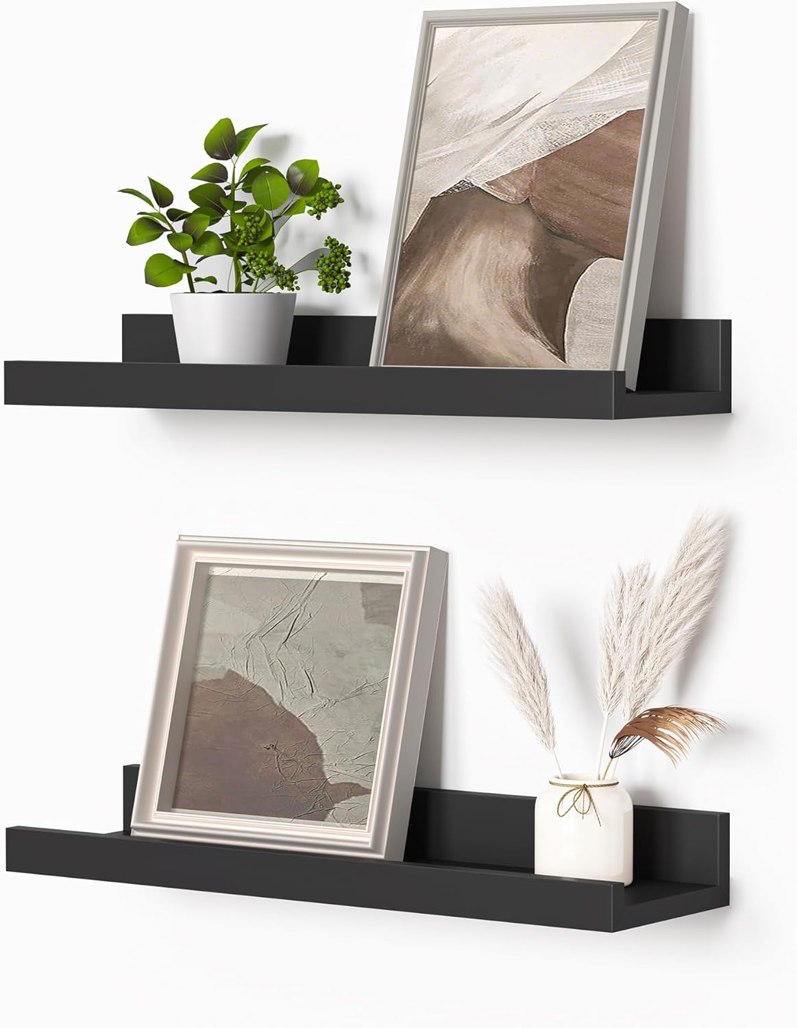 Heimlove Picture Ledge Shelf, Floating Shelves Set of 2, 24 Inches Picture Shelf for Wall with Ledge, Kids Bookshelf Wall Mounted for Living Room Bedroom Decor Books Photo Frames - White