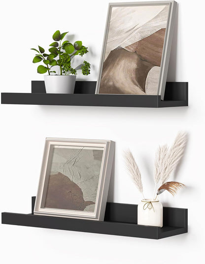 Heimlove Picture Ledge Shelf, Floating Shelves Set of 2, 24 Inches Picture Shelf for Wall with Ledge, Kids Bookshelf Wall Mounted for Living Room Bedroom Decor Books Photo Frames - White