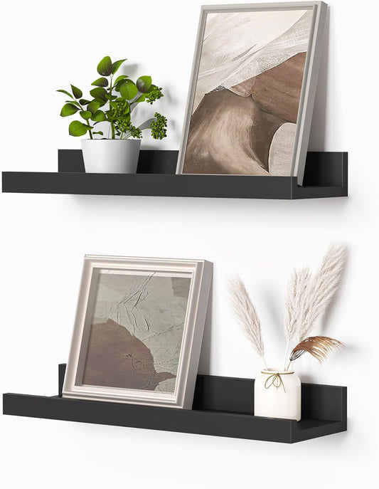 Heimlove Picture Ledge Shelf, Floating Shelves Set of 2, 24 Inches Picture Shelf for Wall with Ledge, Kids Bookshelf Wall Mounted for Living Room Bedroom Decor Books Photo Frames - White