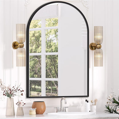 Antok Arched Bathroom Mirror, 20"x30" Wall Mounted Mirror, Vanity Mirrors for Over Sink, Aluminum Alloy Frame Bathroom Mirrors Living Room, Bedroom and Entryway, Black