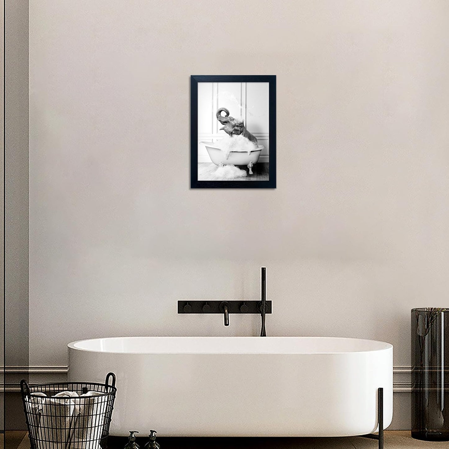Bathroom Picture Wall Decor, Framed Black and White Bathroom Wall Art, Toilet Paper in Little Funny Raccoon's Hand Animal Canvas Print Painting