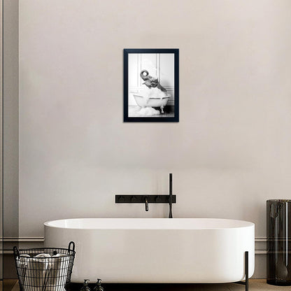 Bathroom Picture Wall Decor, Framed Black and White Bathroom Wall Art, Toilet Paper in Little Funny Raccoon's Hand Animal Canvas Print Painting