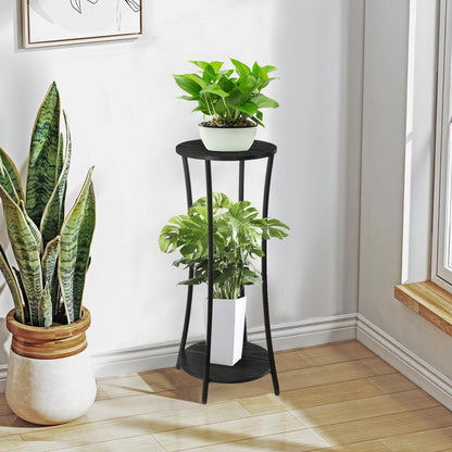 YINMIT Plant Stand Indoor,2 Tier Round Potted Holder Rack,Flower Pot Stand Shelf,Round Supports Rack,Corner Plant Shelf for Balcony Garden Patio Living Room,Brown
