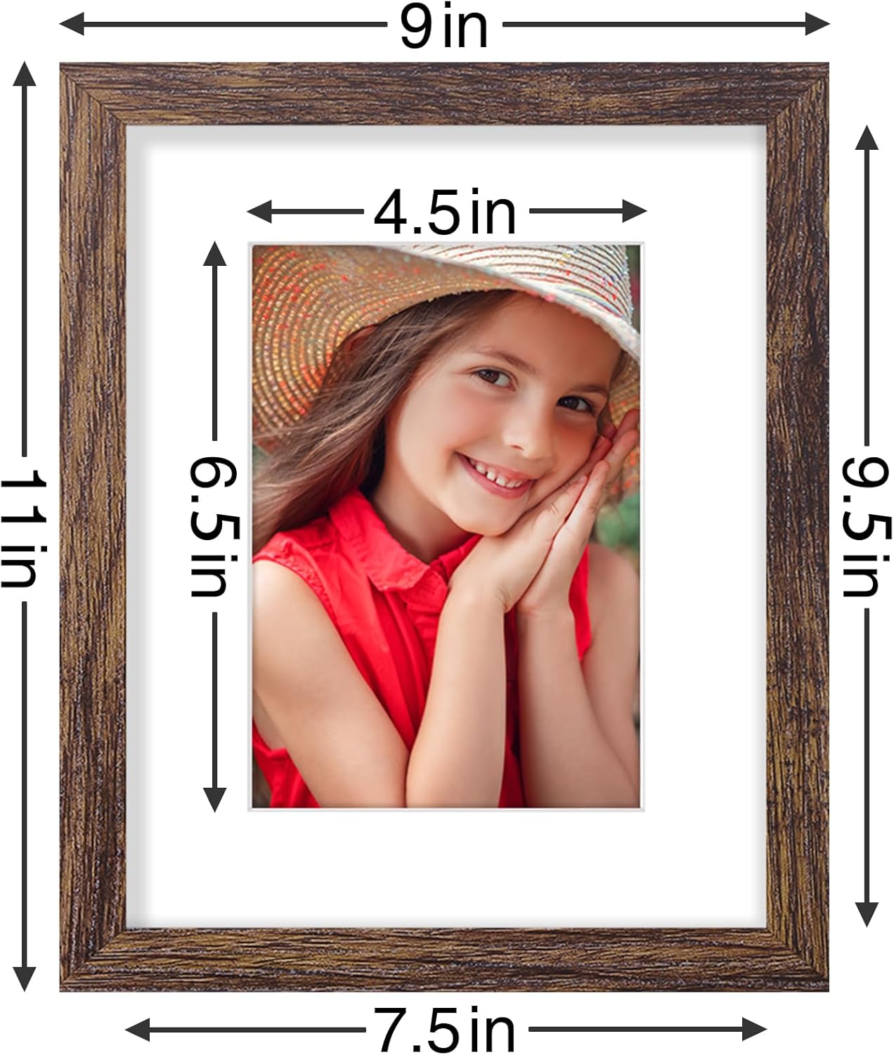 Vittanly 8x10 Picture Frames Set of 9, Shatter Resistant Plexiglass, Display 5x7 Pictures with Mat or 8x10 without Mat, Photo Frames for Wall or Tabletop, Engineered Wood, Black - Colors A
