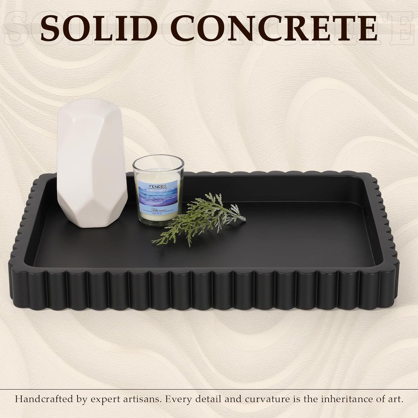 Concrete Decorative Tray for Coffee Table Decor, 14" Coffee Table Tray Ottoman Tray Table Centerpieces, Rectangular Modern Decorative Trays for Home Decor, Living Room, Entry, Black