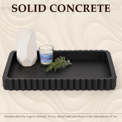 Concrete Decorative Tray for Coffee Table Decor, 14" Coffee Table Tray Ottoman Tray Table Centerpieces, Rectangular Modern Decorative Trays for Home Decor, Living Room, Entry, Black