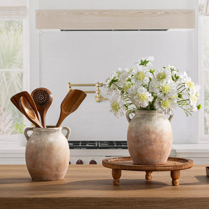 Dobbyby Ceramic Flower Vase 7.6 inch Farmhouse Rustic Vase Decorative Pottery Terracotta Vases for Home Decor Table Mantle Fireplace Living Room Bathroom Wedding Centerpiece (Whitewashed)