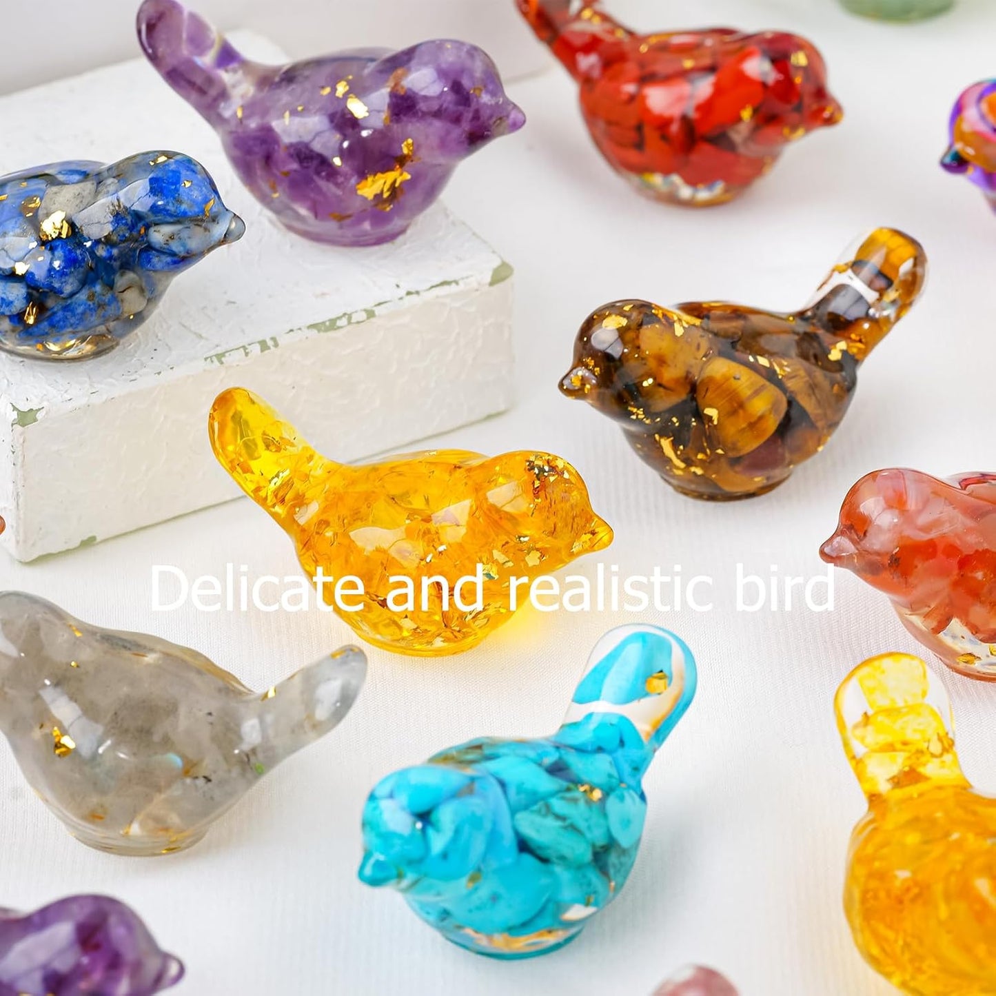 10PCS Crystal Bird Figurines Resin Animal Statues Decorative Gravel Birds Decor Animal Figurines for Home Decor Unique Bird for Teens