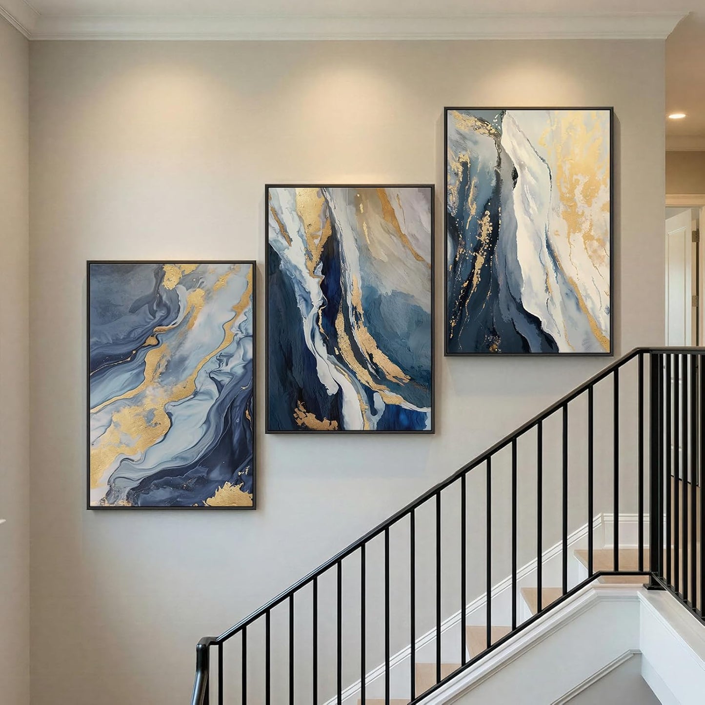 Large Framed Abstract Nature Landscape Wall Art for Living Room, Set of 3 Modern Canvas Prints Paintings Artwork for Walls, Green Lake Pictures for Hallway, Dining Room, Office Wall Decor 24x36 Inch