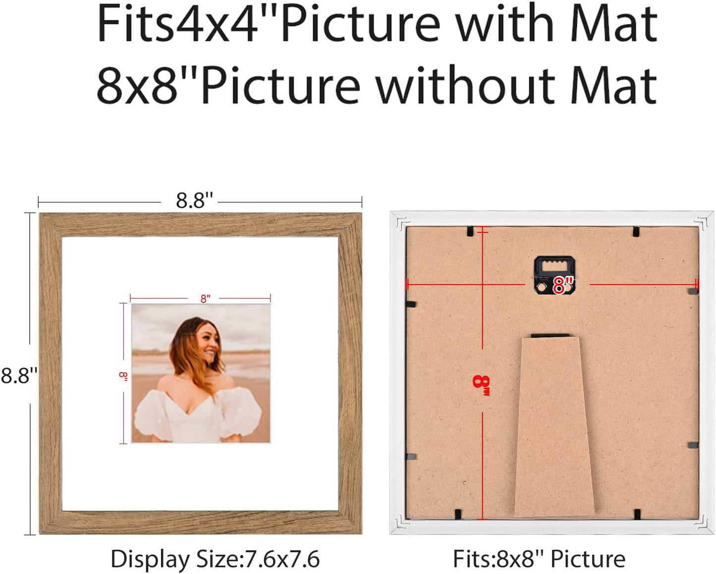 12x12 Picture Frame Set of 9, Display Pictures 8x8 with Mat or 12x12 without Mat, Multi Collage Gallery Square Photo Frames for Wall or Tabletop, Black
