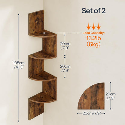 HOOBRO Corner Shelf Wall-Mounted, Set of 2 Floating Corner Shelves for Wall, 4-Tier Corner Bookshelves for Living Room, Bedroom, Bathroom, Home Office, Black BK25BJP201