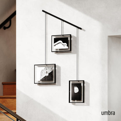 Umbra Exhibit Picture Frame Gallery Set, Adjustable Wall Collage Displays Nine Photos (Four 5x7" and Five 8x10"), Set of 9, Black