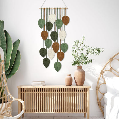 KHOYIME Large Macrame Wall Hanging Boho Woven Tapestry, Chic Home Decor Modern Bohemian Handmade Leaf Feather Wall Art Decorations for Apartment Dorm Living Room Bedroom Nursery Backdrop 39"W X 29.5"L