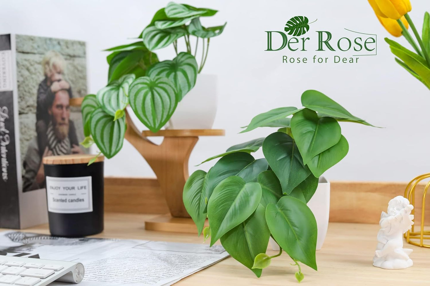 Der Rose 2Pcs Small Fake Plants Artificial Mini Faux Plants for Bathroom Office Desk Shelf Table Accessories Decor Indoor