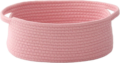 JMvicyroam Woven Basket,Small Rope Storage Bin with Handles & Ribbon Bag, Organizer for Shelves Closets,Gift Basket Empty for Birthday,Books,Dog Toys,White