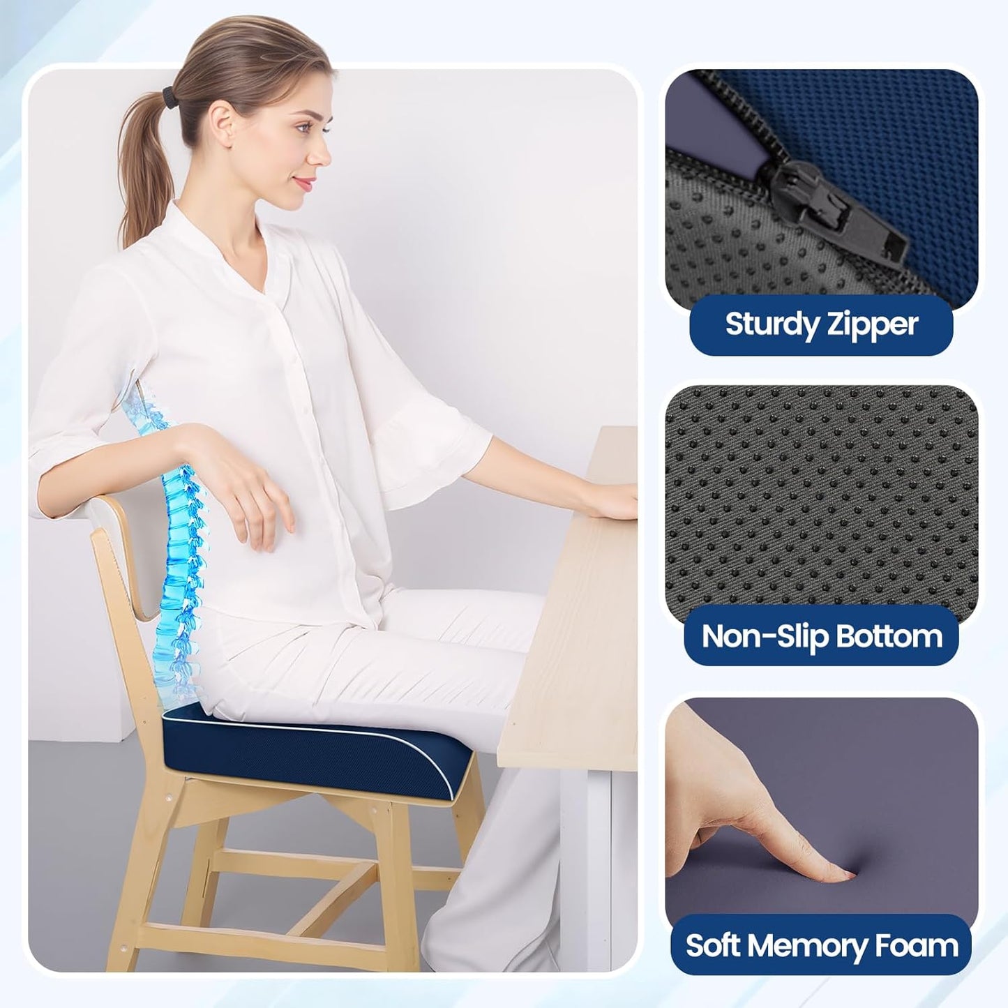 SweetSlubr Seat Cushion for Tailbone Pain Relief, Office Chair Cushion, Memory Foam Large Cushion with Non-Slip Cover for Soft Support at Office Chair, Car Seat, Airplane, Floor Pillow, Black/Large