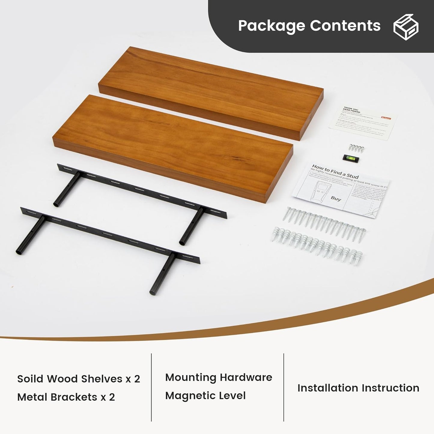 Floating Shelves 36 Inches Long - 8 Inch Deep Rustic Premium Solid Pine Wood for Storage - Farmhouse Wall Mounted for Living Room - Heavy-Duty Metal Bracket - 36" W x 8" D - Set of 2 - White Color