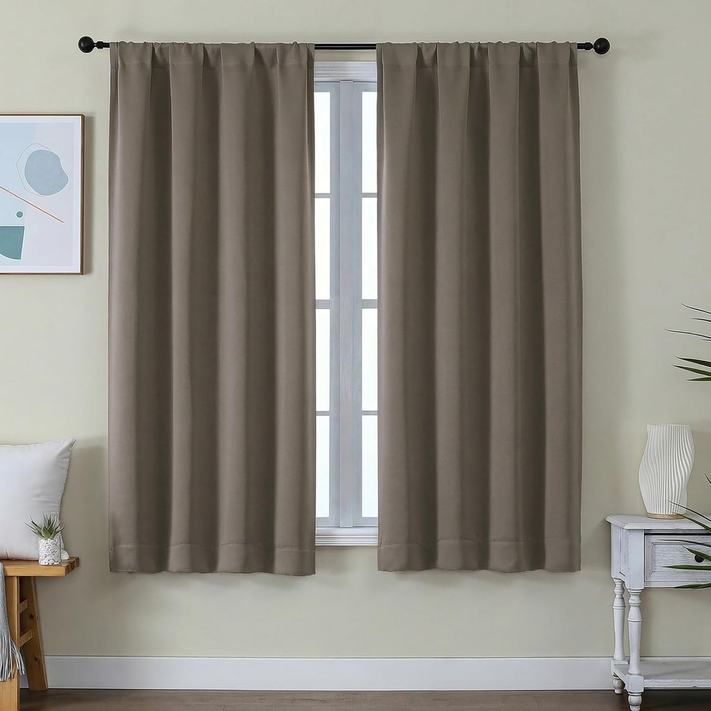 Simplebrand Ava Sage Green Blackout Curtains for Bedroom 63 Inch Length 2 Panels Set, Solid Thermal Insulated Energy Saving Rod Pocket Window Treatment Curtains Blackout Drapes, W40 x L63 Inch, Sage - Colors A