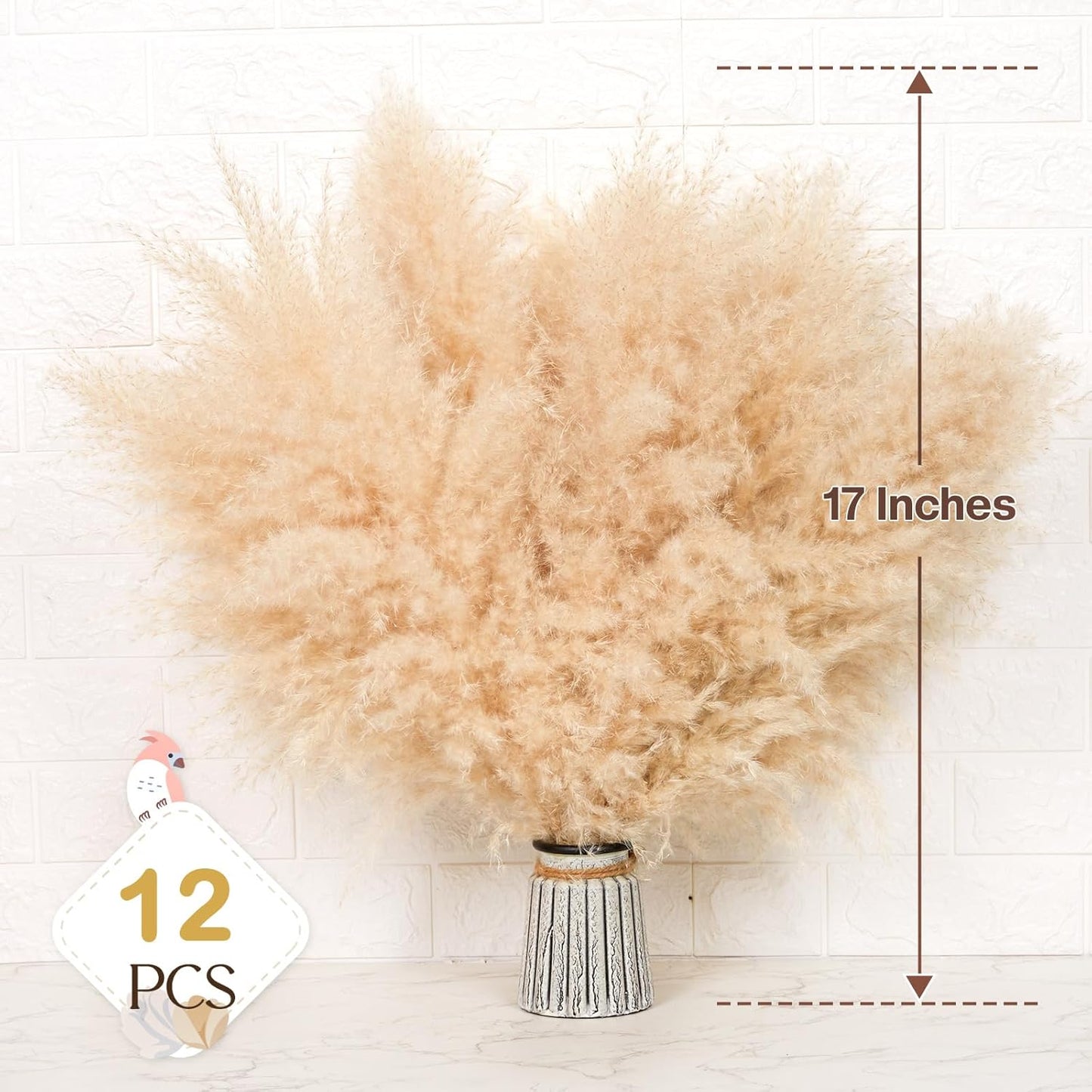 Pasuvsigt 12pcs 40'' Dried Pampas Grass Decor - Tall-Large Pampas Grass - Natural Beige - Boho Home Decor