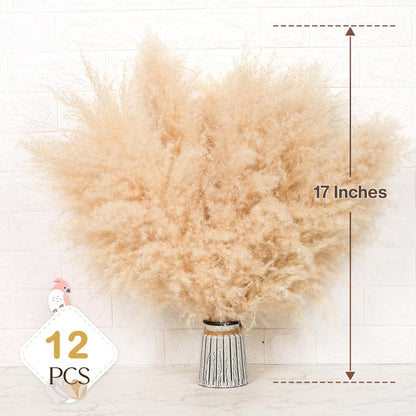 Pasuvsigt 12pcs 40'' Dried Pampas Grass Decor - Tall-Large Pampas Grass - Natural Beige - Boho Home Decor