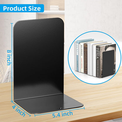 VFINE Bookends 4 Pairs, Black Metal Book Ends, Bookends for Shelves, Book Stopper for Heavy Books, Book Dividers for Home Office School Supplies