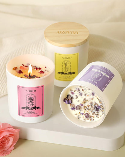 AOOVOO Lavender Scented Candles for Women - Aromatherapy Candle with Crystals Inside, 10oz Soy Candles for Home Scented, Birthday Gifts Mothers Day Candle for Women Mom