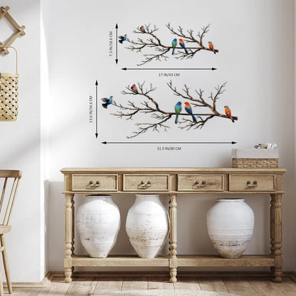 Metal Birds Wall Art, Metal Vivid Birds on Branch Silhouette Wall Decor Black Leaves with Bird Outdoor Hanging Wall Sculpture for Home Balcony Garden(Large)