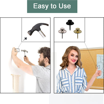 50 PCS Push Pins Picture Hangers Wall Hooks, Double Headed Thumb Tacks for Wall Hangings, Renter Friendly Decor Small Picture Frame Hangers for Drywall Cork Board Home Office Photo Decorations(Black)