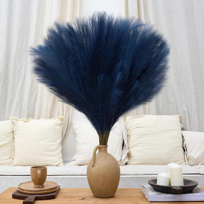 10 Pcs 39''/3.2FT Faux Pampas Grass Decor, Large Tall Fluffy Artificial Fake Flower, Bedroom Decor Boho Decor Pompas Floral for Vase Filler Farmhouse Home Wedding Decor (Blue)