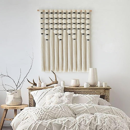 IOWER Macrame Wall Hanging 27" W x 31" L Boho Wall Decor Sphericity Cotton Textile Wall Hanging Art Fiber Yarn Art Handmade Detachable Assembly