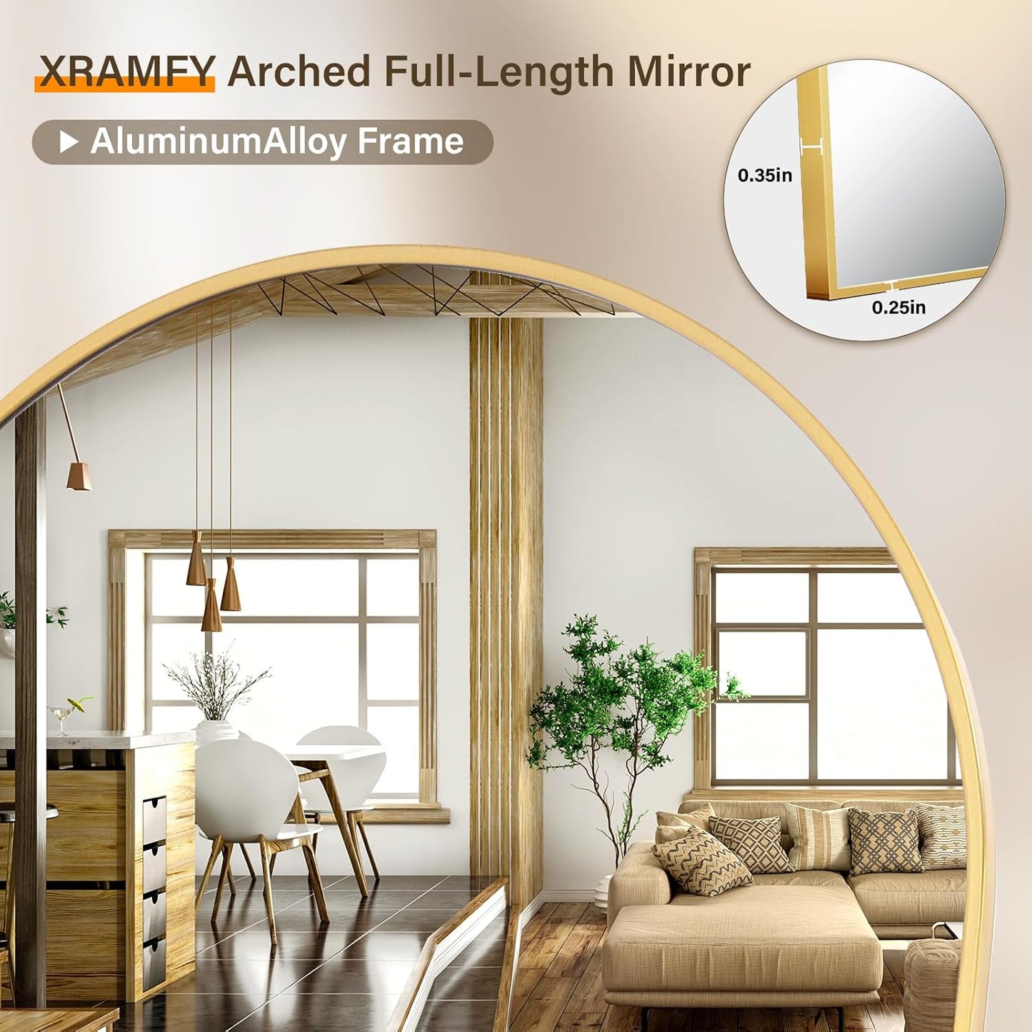 XRAMFY 56"x21" Arched Full Length Mirror Floor Mirrors with Aluminum Alloy Frame Free-Standing Wall Mounted Floor Mirrors or Large Dressing Mirror, Black Mirror Full Length