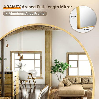 XRAMFY 56"x21" Arched Full Length Mirror Floor Mirrors with Aluminum Alloy Frame Free-Standing Wall Mounted Floor Mirrors or Large Dressing Mirror, Black Mirror Full Length