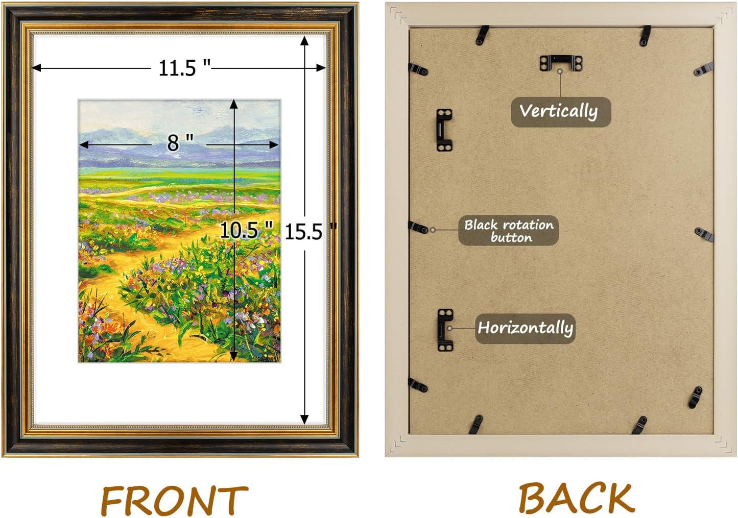 Golden State Art,11x14 Ornate Picture Frame for 8x10 Photo with Mat or 11 x 14 Prints without Mat,Real Glass Wall Display(Color:Green Gold)