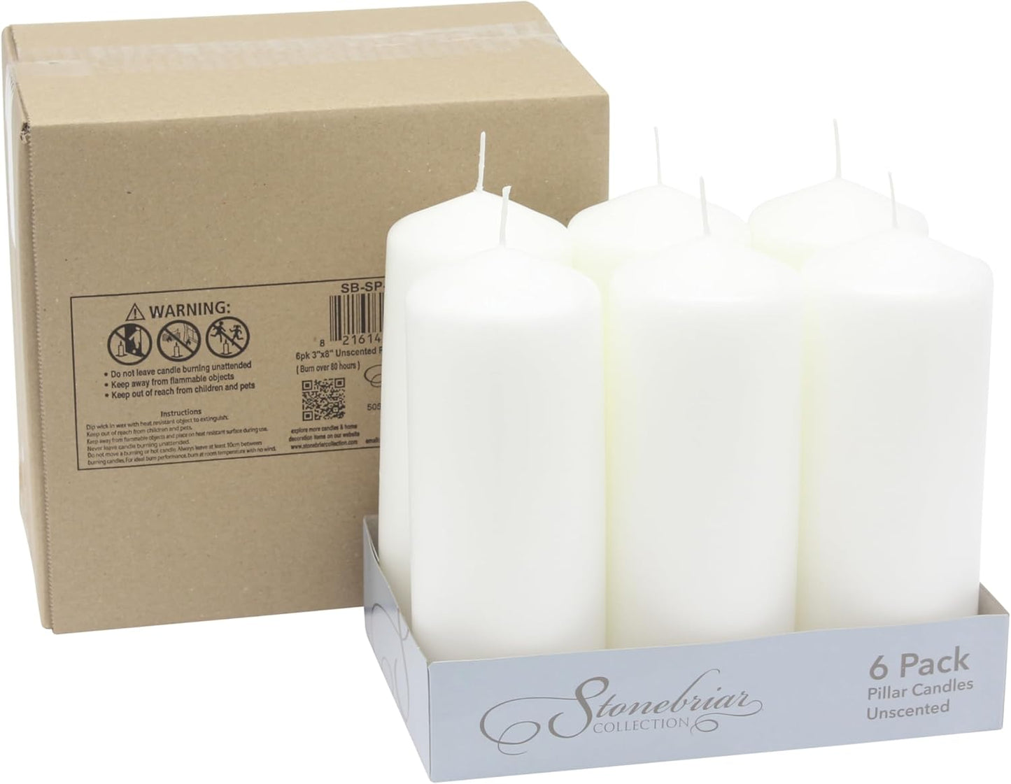 Stonebriar Unscented White Tall Pillar Candles, 65 Hour Burning Candle Pillars, Perfect for Decor, Weddings, Emergencies 3" X 6", 6 count
