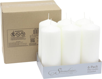 Stonebriar Unscented White Tall Pillar Candles, 65 Hour Burning Candle Pillars, Perfect for Decor, Weddings, Emergencies 3" X 6", 6 count