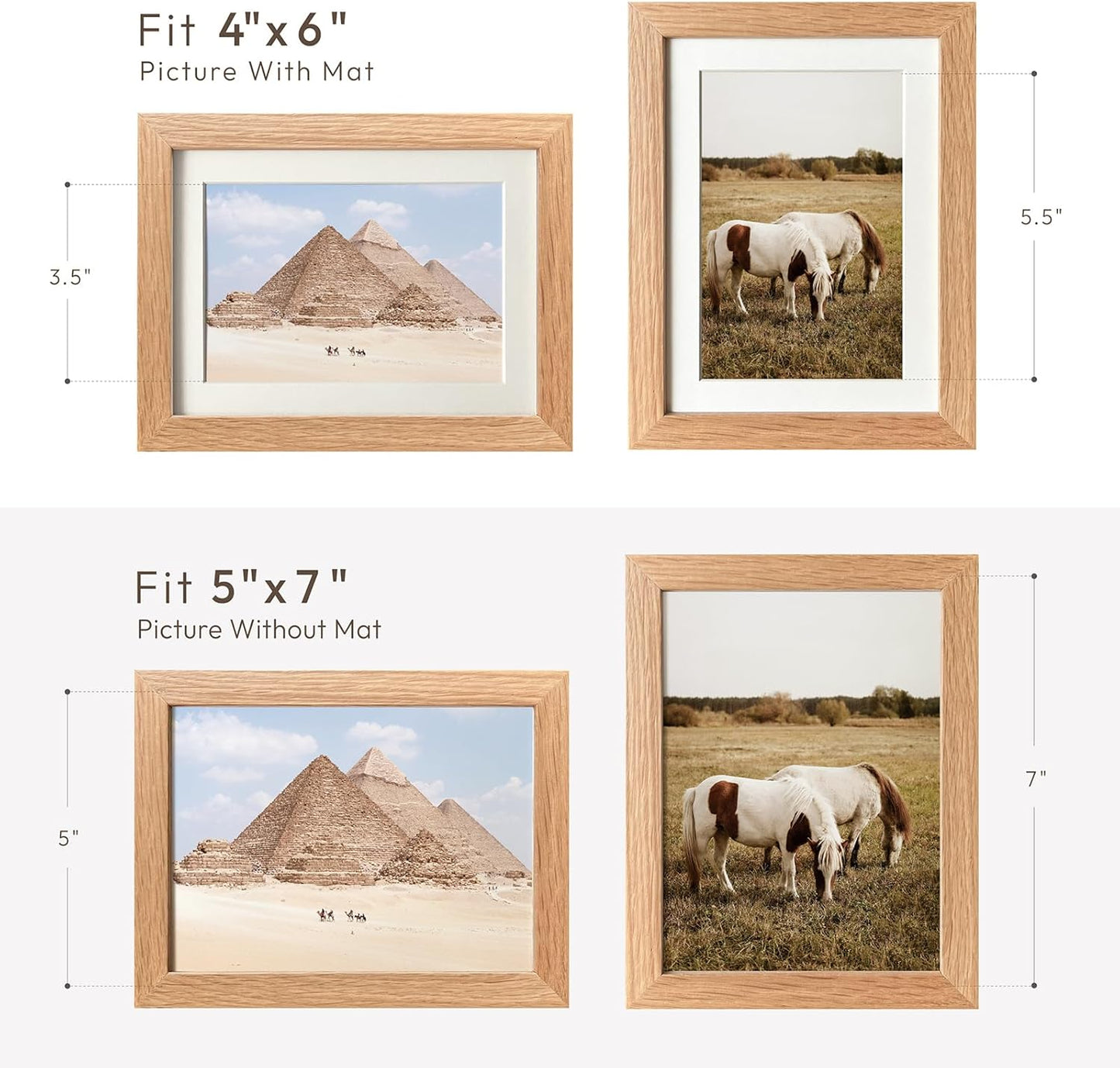 5x7 Picture Frame, Solid Oak Wood 5 x 7 Photo Frame with Mat to 4x6, 7x5 Picture Frames for Wall and Tabletop Display, (Walnut Set of 1)