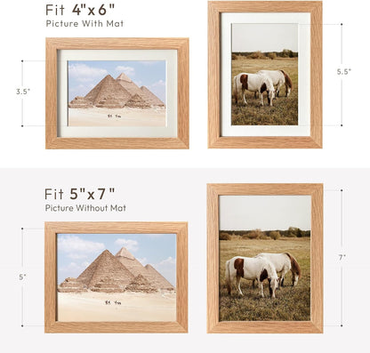 5x7 Picture Frame, Solid Oak Wood 5 x 7 Photo Frame with Mat to 4x6, 7x5 Picture Frames for Wall and Tabletop Display, (Walnut Set of 1)