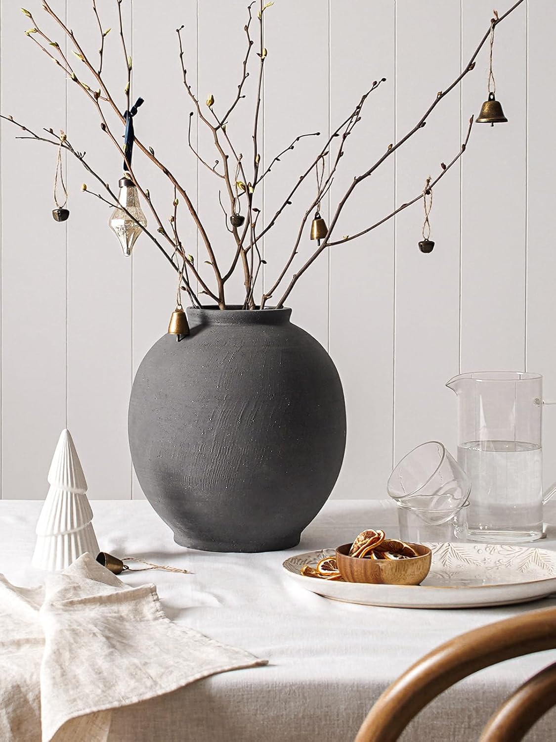 Large White Ceramic Vase - 9.8 Inch Rustic Farmhouse Flower Vase for Home Decor, Minimalist Tall Vases for Living Room, Table, Bathroom, Holiday & Weddings (Sandstone White)