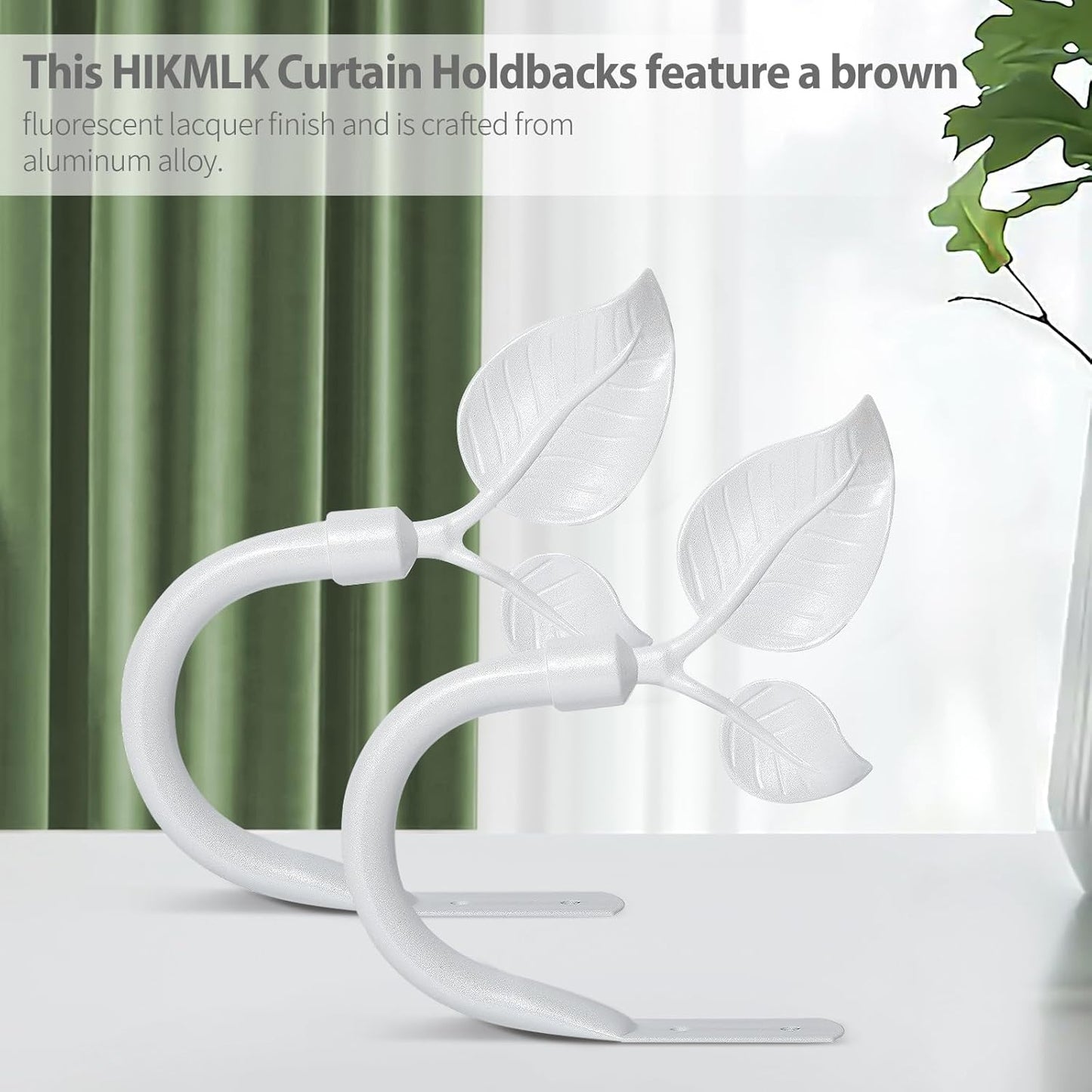 HIKMLK Leaf Shaped Curtain Tieback Holdbacks 2pcs, Handmade Metal Curtain Side Holders for Wall, Curtain Hook Pull Backs for Drapes Window Decoration