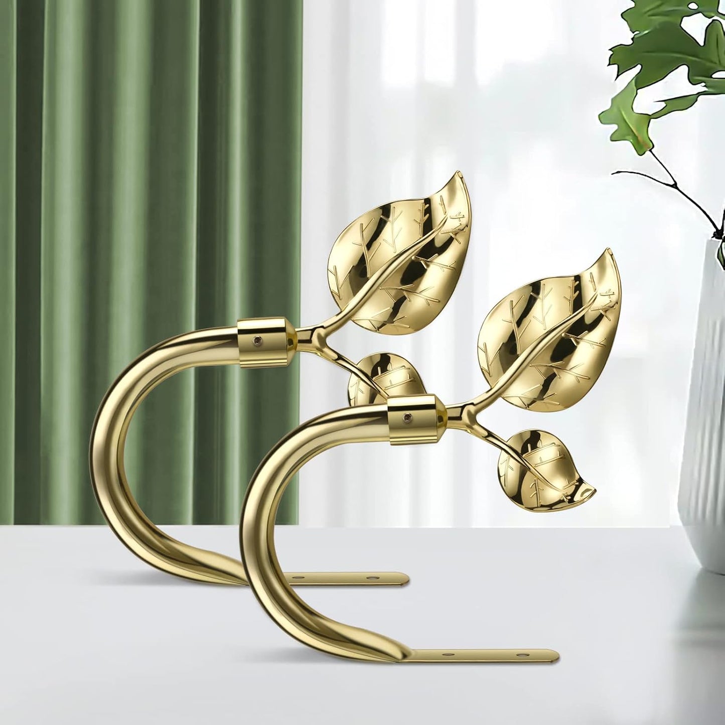 HIKMLK Leaf Shaped Curtain Tieback Holdbacks 2pcs, Handmade Metal Curtain Side Holders for Wall, Curtain Hook Pull Backs for Drapes Window Decoration
