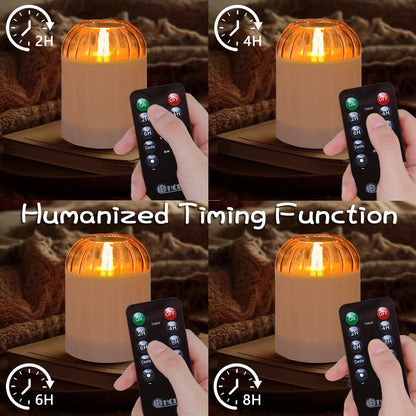 Rechargeable Flameless Glass Pillar Candles–Gifts for Women,–Set of 3, Realistic Flickering LED Light,Remote & Timer, Ideal for Living Room, Bedroom & Festival Wedding Home Party Decor
