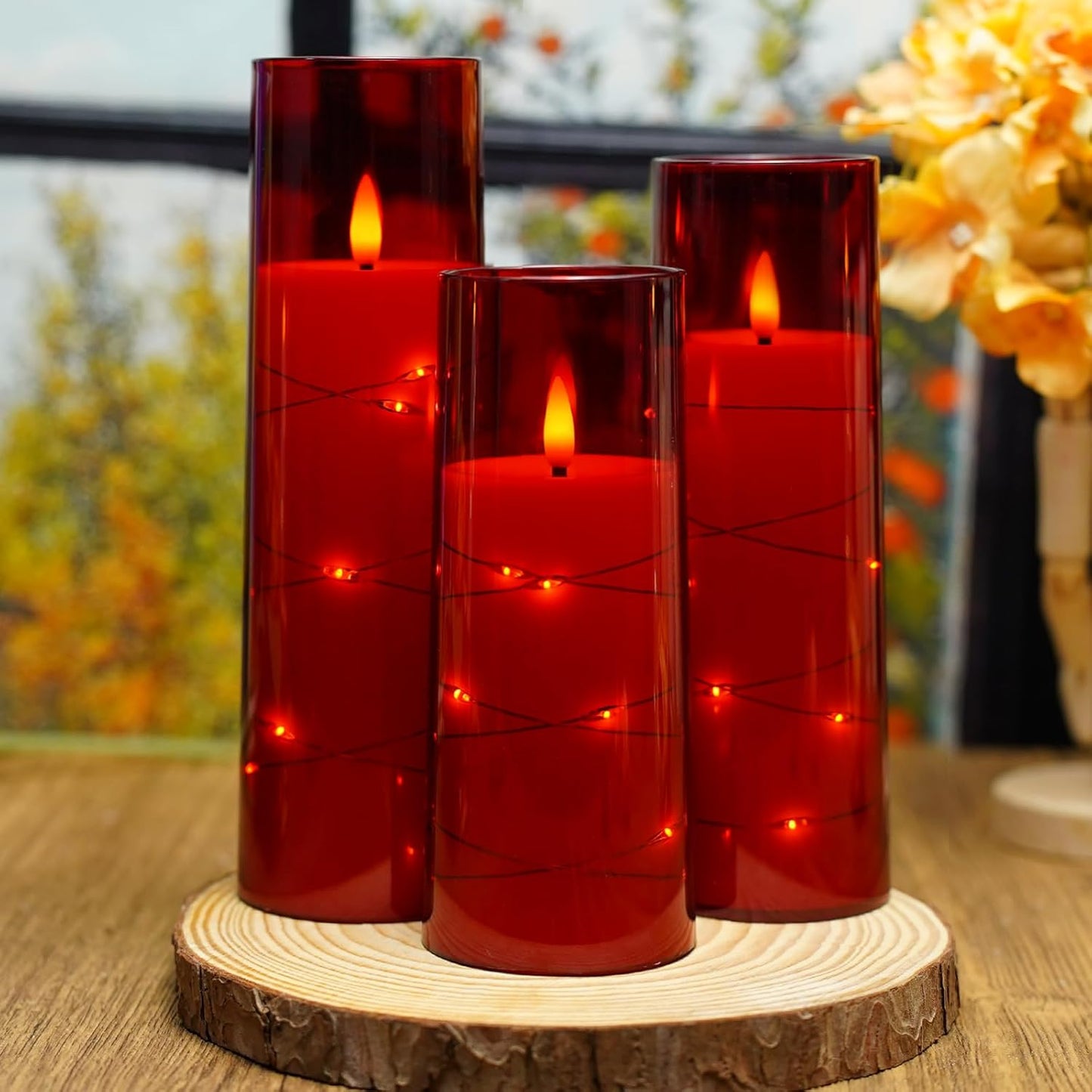 Nimiko Flickering Flameless LED Candles, 9 Pcs with Embedded Star String, Acrylic LED Pillar Candles with Remote, Suitable for Home Decoration (White)