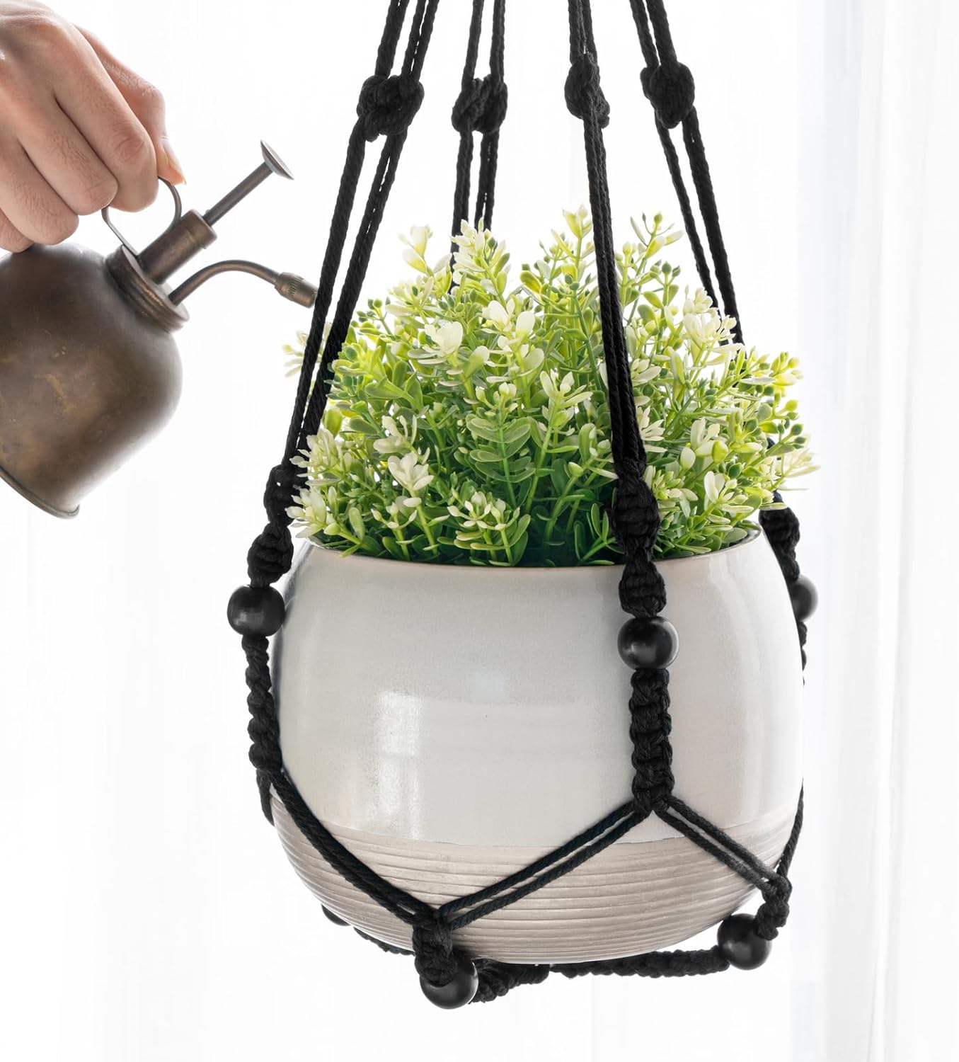 Mkono 3 Pack Macrame Plant Hangers Indoor Different Size Hanging Planter Basket Flower Pot Holder with Beads No Tassels 35"/29"/23", Medium, Brown